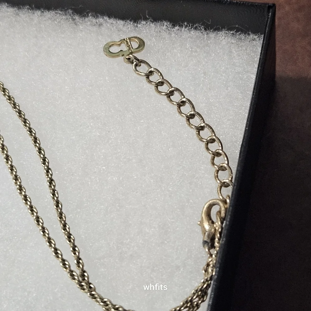 Vintage Christian Dior Gold Tone Rhinestone CD Heart Necklace